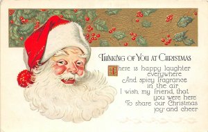 G3/ Santa Claus Christmas Postcard c1910 Smile Gold Holly 3