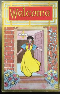 Postcard Used “Welcome” Woman Woodworth ND LB