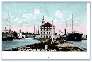 1910 Boat Leaving Poe Locks Sault Ste Marie Michigan MI Antique Vintage Postcard