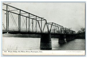 1909 Wagon Truss Bridge Des Moines River Farmington Iowa IA Antique Postcard