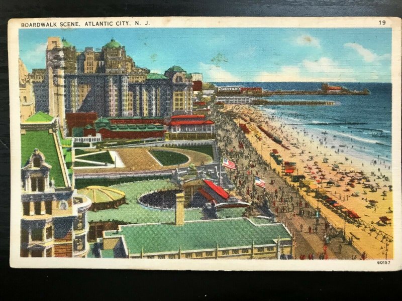 Vintage Postcard 1937 Boardwalk Scene Atlantic City N.J. 