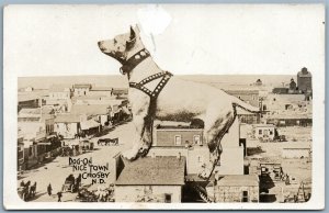 CROSBY ND EXAGGERATED DOG ANTIQUE 1916 PHOTOMONTAGE REAL PHOTO POSTCARD RPPC