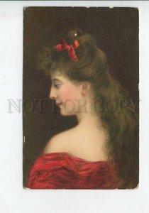 436128 Angelo ASTI Portrait of Lady in Red Vintage TSN postcard #600-12