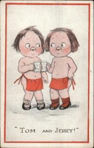 Cute Kids Wearing Just an Apron Having Mug of Beer? TOM & JERRY c1910 PC