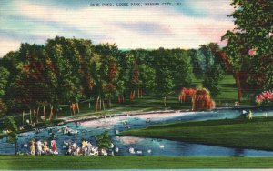 Vintage Postcard 1951 Crowded Duck Pond & Loose Park Kansas City Missouri MO