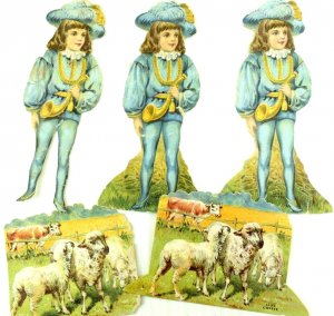 1880s Little Boy Blue Paper Doll Toy Set Lion Coffee Victorian Lot PD14