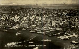 Seattle WA & Cascade Mountains Aerial View Real Photo Pos...