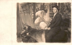 Vintage Postcard Boy Riding on a Donkey Photograph Cowboy