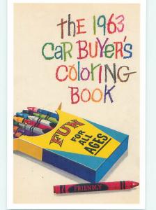 reproduction ad on postcard - 1963 CAR BUYER'S COLORING BOOK n0258