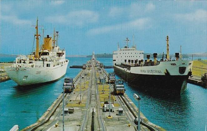 Panama City Cargo Ships In Gatun Locks