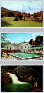 3 Postcards HOT SPRINGS, VA ~ Pool THE HOMESTEAD Club House & Trout Stream 1950s