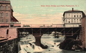 Pawtucket RI-Rhode Island, 1920 Main Street Bridge and Falls Vintage Postcard