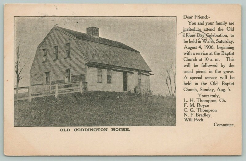 Wales Massachusetts~Old Coddington House~Old Home Day Celebration Aug 4 1906 