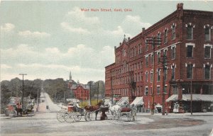 J71/ Kent Ohio Postcard c1910 West Main Street Stores School Wagon 76