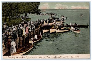1907 Wharf At The Bedall House Canoe Boat Boatyard Dock Bridge New York Postcard