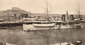 Italian Royal Navy Harbor w/ Castel Sant'Elmo in Background RARE  - c1910s RPPC