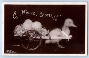 Marne Iowa IA Postcard RPPC Photo Easter Duckling Pulling Wagon With Eggs Posted