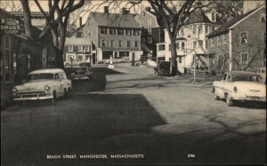 Manchester Massachusetts MA Beach Street Scene Classic Cars Vintage Postcard