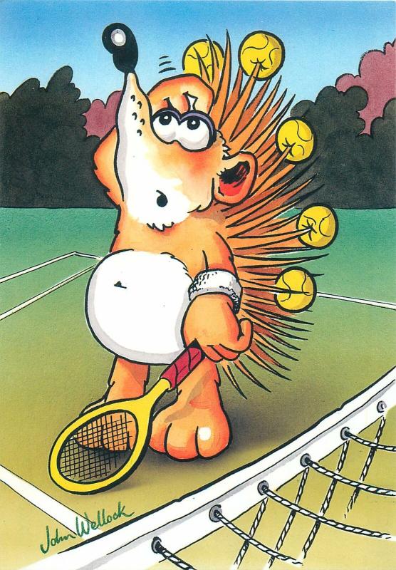 John Wellock Herbert Hedgehog plays tennis comic postcard