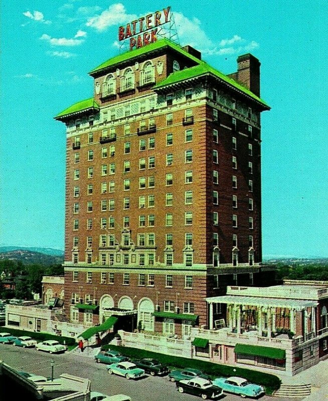 Asheville NC  Battery Park Hotel Street View Cars UNP Vtg Chrome Postcard S22