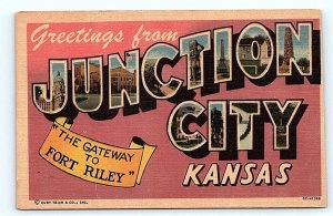 JUNCTION CITY, KS Kansas~ Large Letter Linen 1955  Curt Teich Postcard