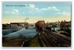 c1930's Bird's Eye View Of Kankakee Illinois IL, Bridge And Lake Postcard