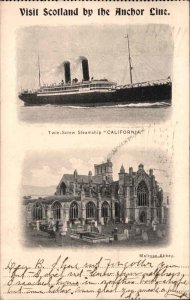 Anchor Line Visit Scotland Steamship California Sunk 1917 1908 Cancel Postcard