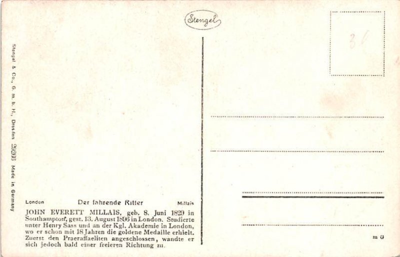 Der Fahrende Ritter - J. E. Millais London Artist Unused 