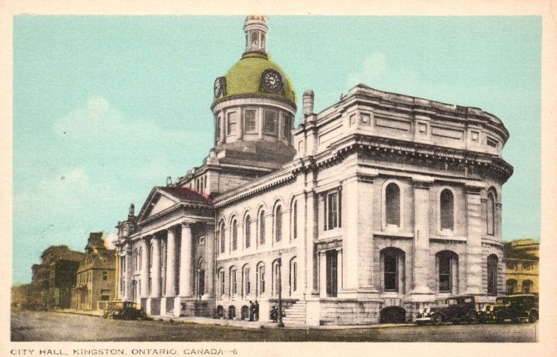 City Hall Building Landmark Kingston Street View Ontario Canada Vintage Postcard