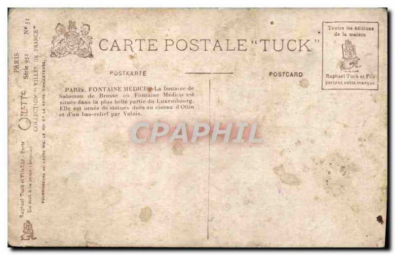 Old Postcard Paris Luxembourg Fontaine Medicis