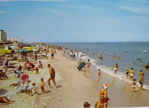 Rehoboth Beach Delaware Postcard Rafting Swimmers Sun Bathers Beach Ocean