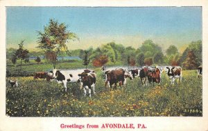 GREETINGS FROM AVONDALE PENNSYLVANIA COWS FARMING POSTCARD 1947