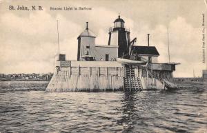 St John New Brunswick Canada view of beacon light in harbour antique pc Z18065