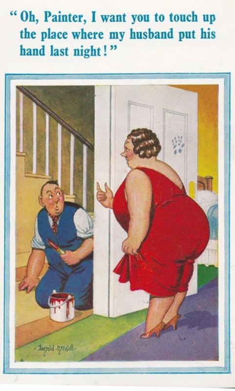 Fat Lady Wanting Painter To Paint Her Privates Comic Humour Postcard