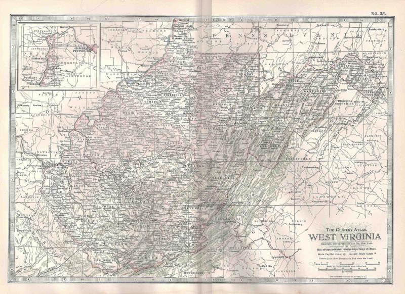 VINTAGE MAP West Virginia c1897 from Century Atlas