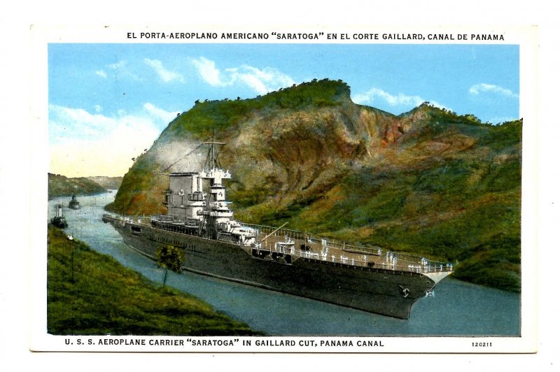 Panama - Canal Zone. Gaillard Cut, USS Aeroplane Carrier Saratoga