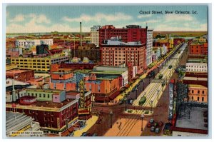 c1950 Canal Street Aerial View Buildings Railway Vehicle New Orleans LA Postcard