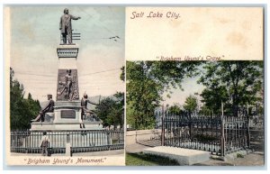 c1905 Brigham Young's Grave Monument Statue Kid Salt Lake City Utah UT Postcard