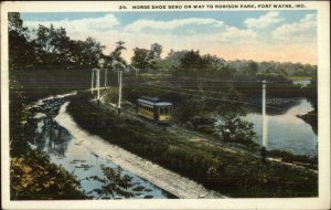 Fort Wayne IN Horse Shoe Bend Trolley c1920 Postcard