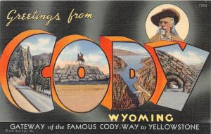 C41/ Cody Wyoming Wy Postcard Linen Large Letter Greetings Buffalo Bill