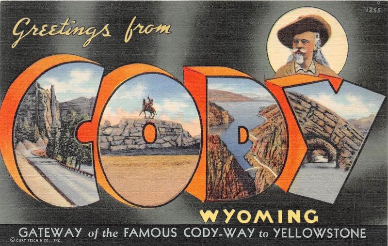 C41/ Cody Wyoming Wy Postcard Linen Large Letter Greetings Buffalo Bill