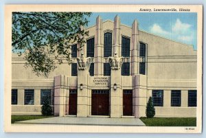 c1940 Armory Hotel & Restaurant Building Facade Lawrenceville Illinois Postcard