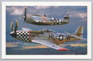 Transportation~P-51D Mustang & P-47D Thunderbolt In Formation~Vintage Postcard 