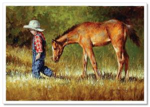 Little Boy Cowboy with Horse by JIM DALY KIDS Modern Postcard