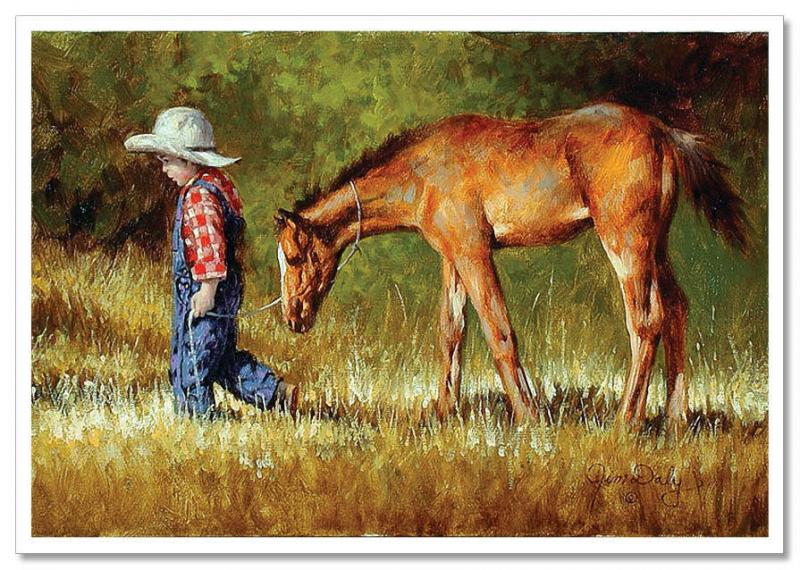 Little Boy Cowboy with Horse by JIM DALY KIDS Modern Postcard