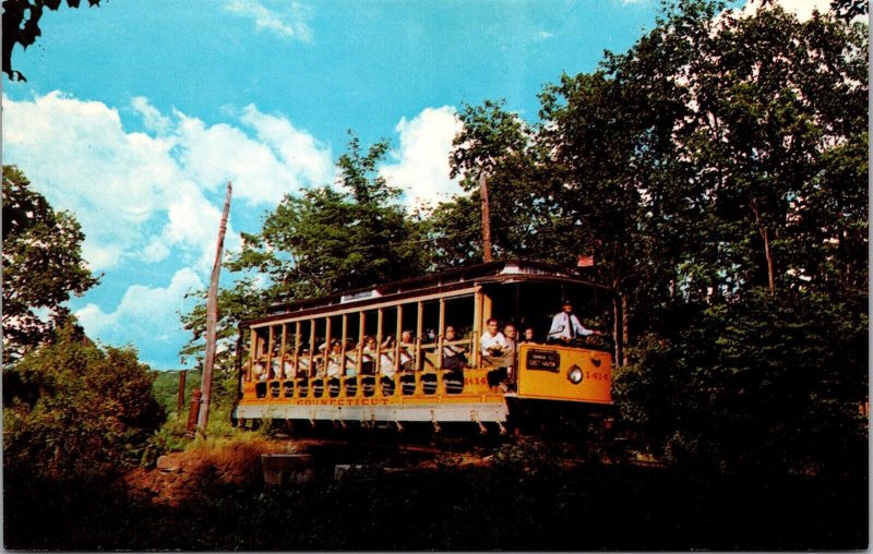 Vtg East Haven CT Branford Trolley Museum Open Bench Car 1414 Postcard