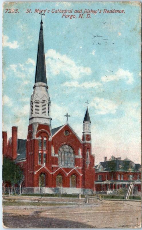 FARGO, ND North Dakota   ST MARY'S Cathedral & BISHOP'S Residence  1916 Postcard