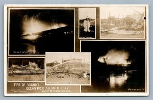 ATLANTIC CITY NJ YOUNG'S OCEAN PIER FIRE 1912 ANTIQUE REAL PHOTO POSTCARD RPPC