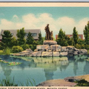 1936 Wichita KS McKnight Fountain East High School Park Kans Teich Postcard A211