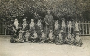 Real photo postcard dwarfs costumed children masquerade gnomes